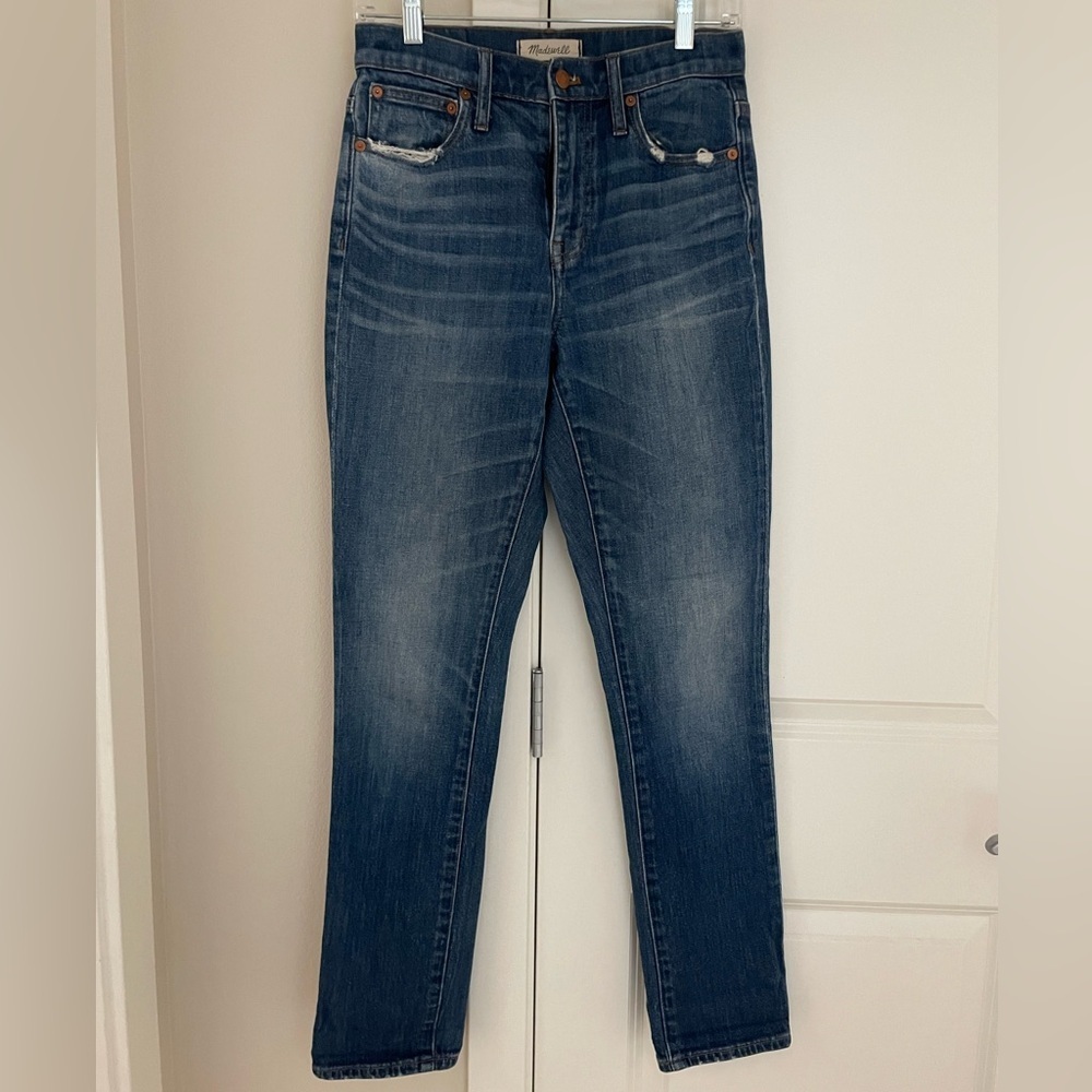 Madewell The High Rise Slim Jeans, Boyjean, Slim Leg Worn-In Soft Denim, Size 23